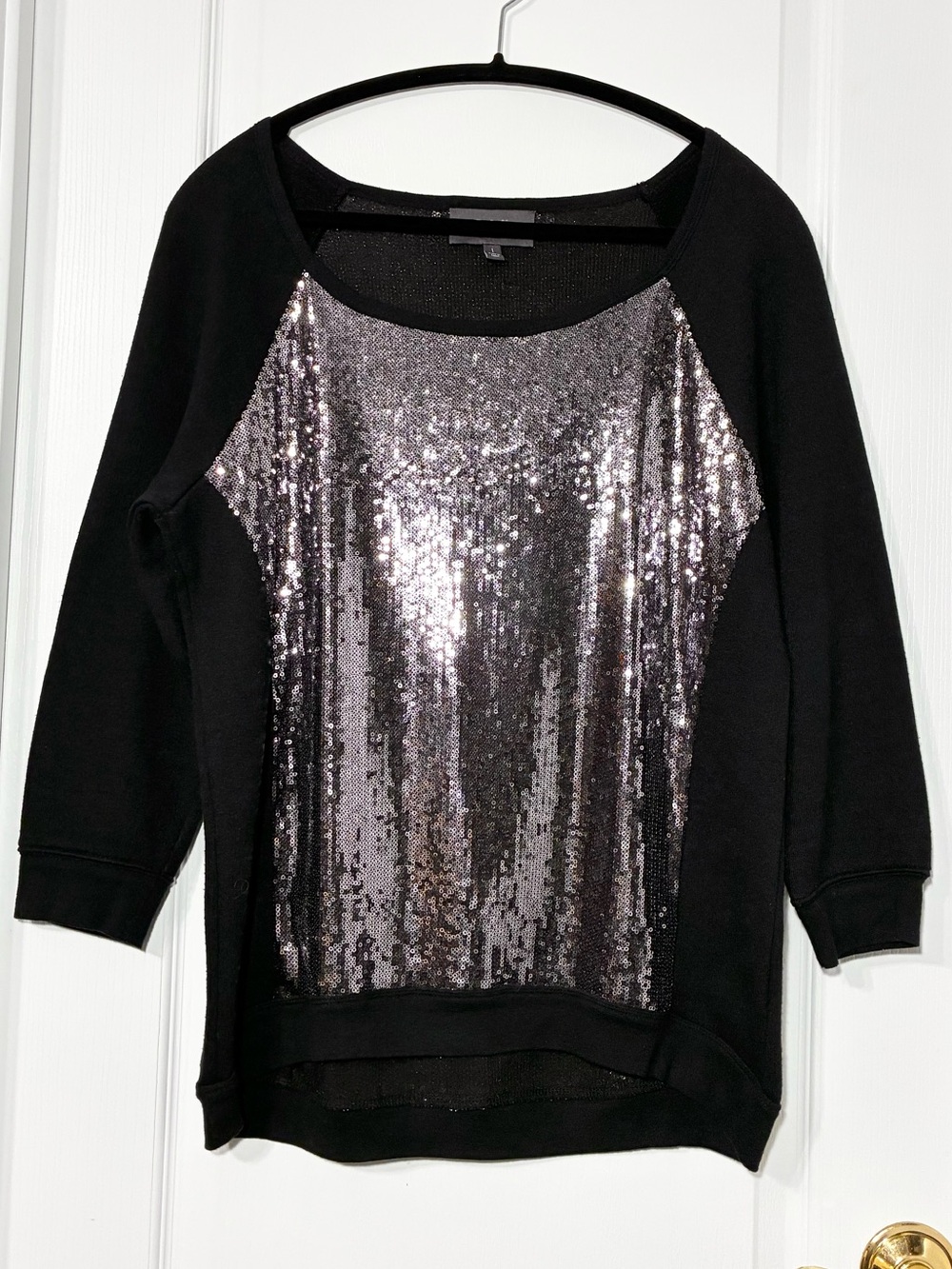 PJK Patterson J Kincaid Sequin Panel Sweatshirt Top Black Silver Size 1 (Small)
